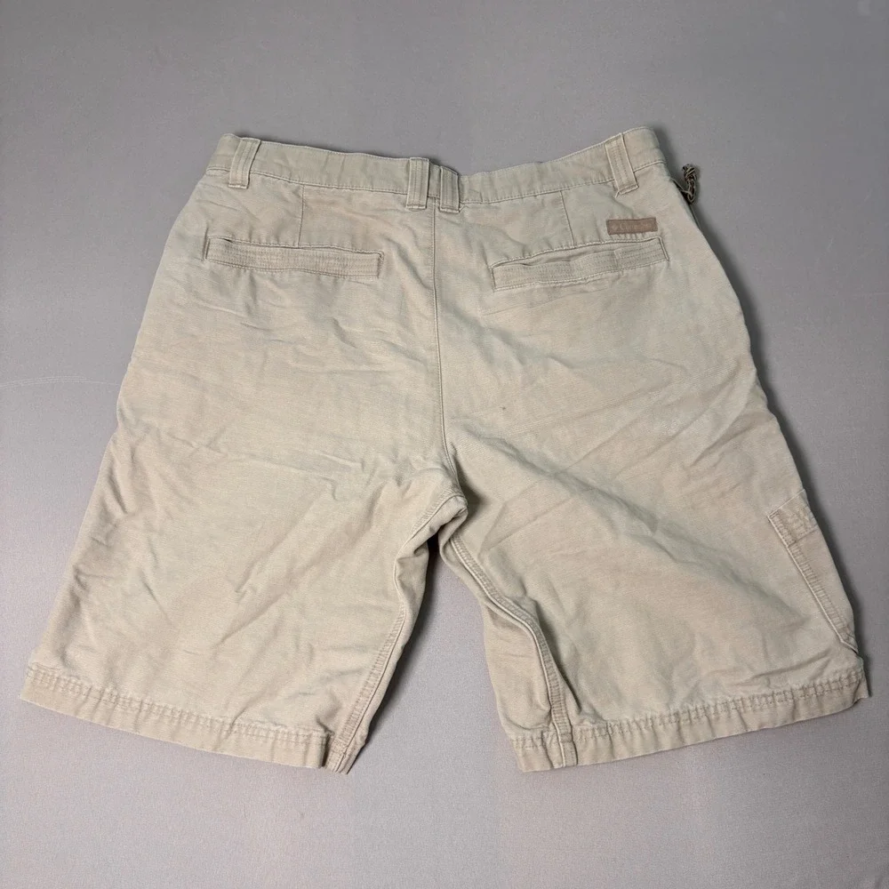 Columbia Men's Beige Canvas Cargo Shorts Cotton Button Pockets Logo 11L